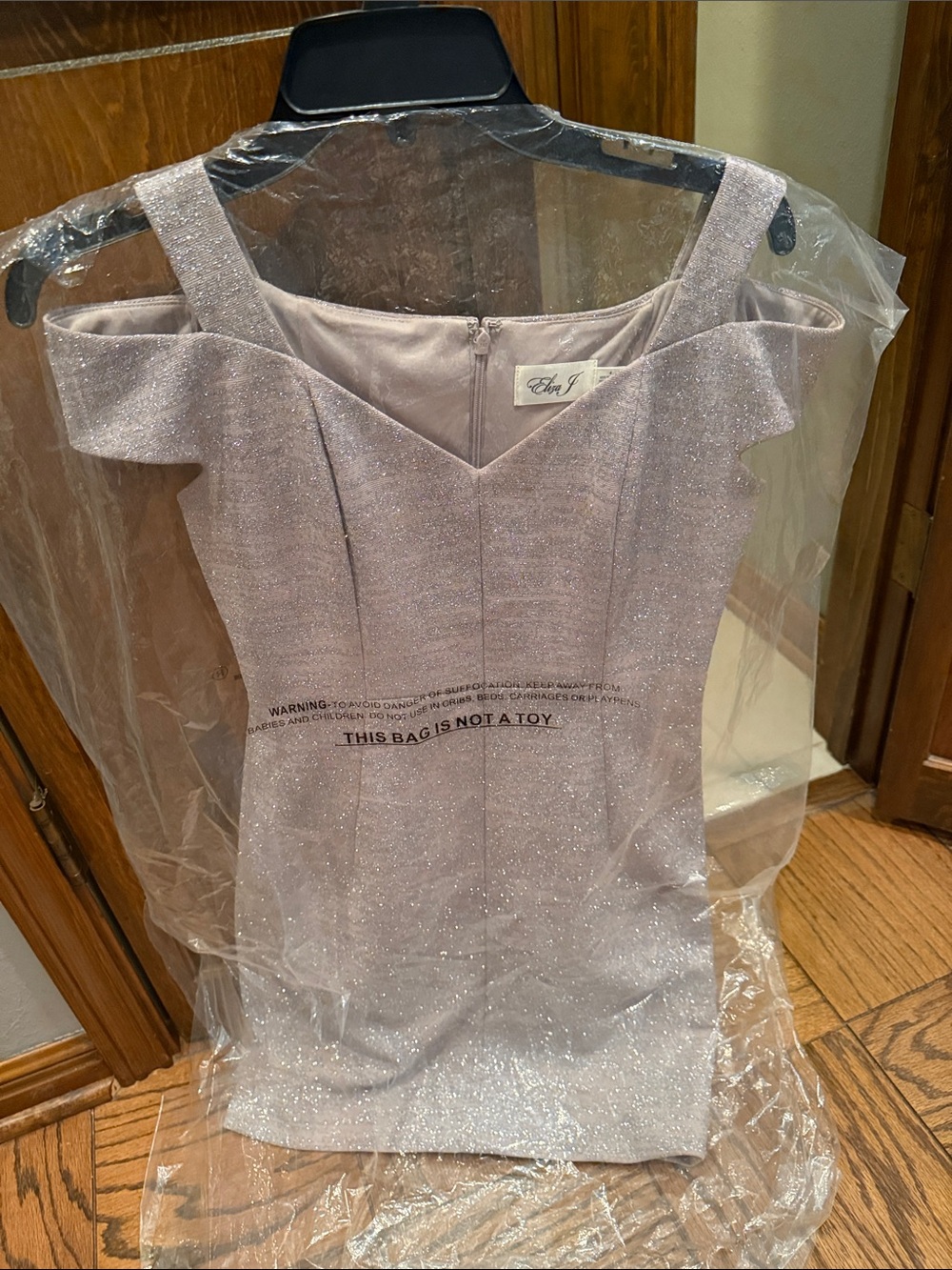 Eliza J Silver Sparkle Off-Shoulder Mini Dress
